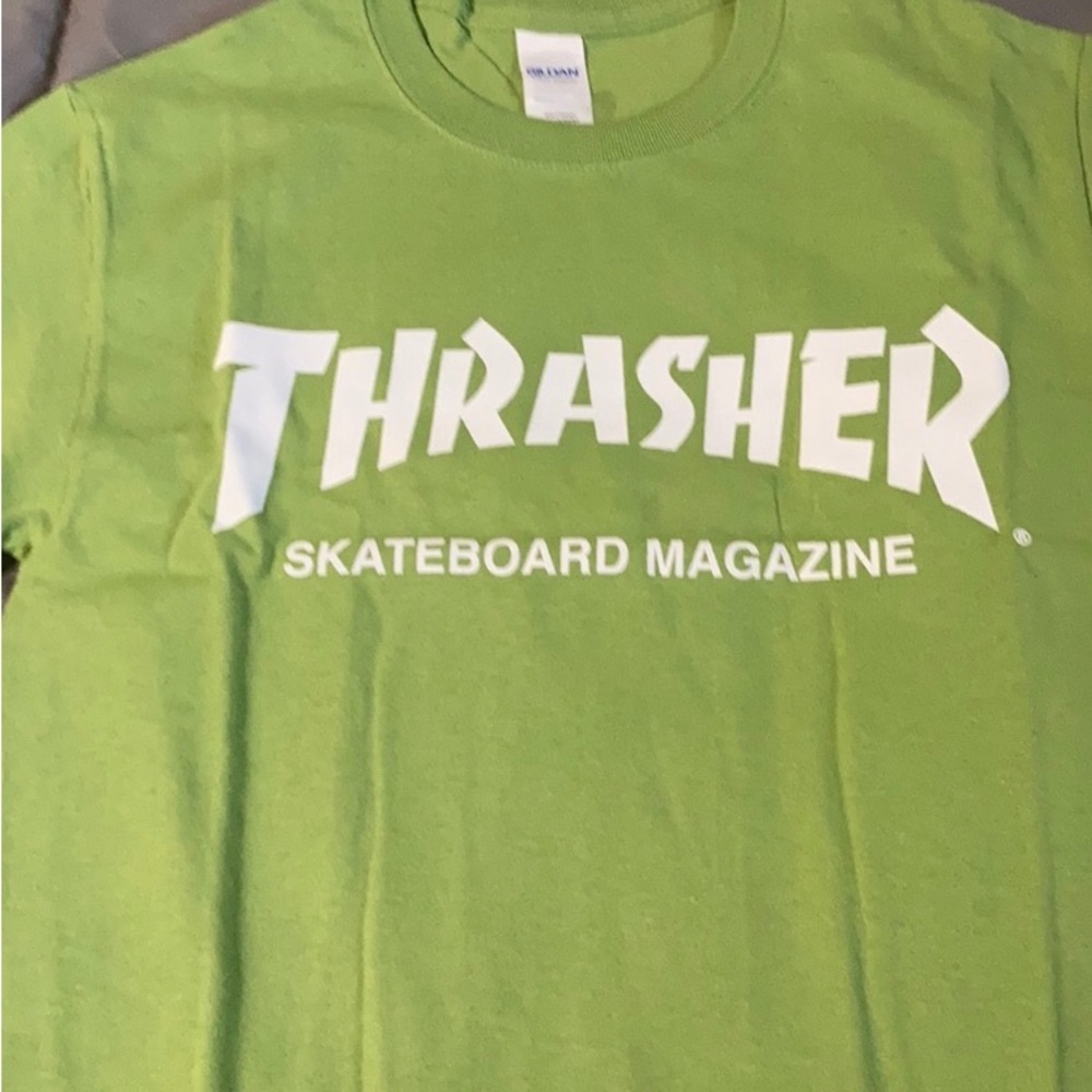 Green and white Trasher t-shirt